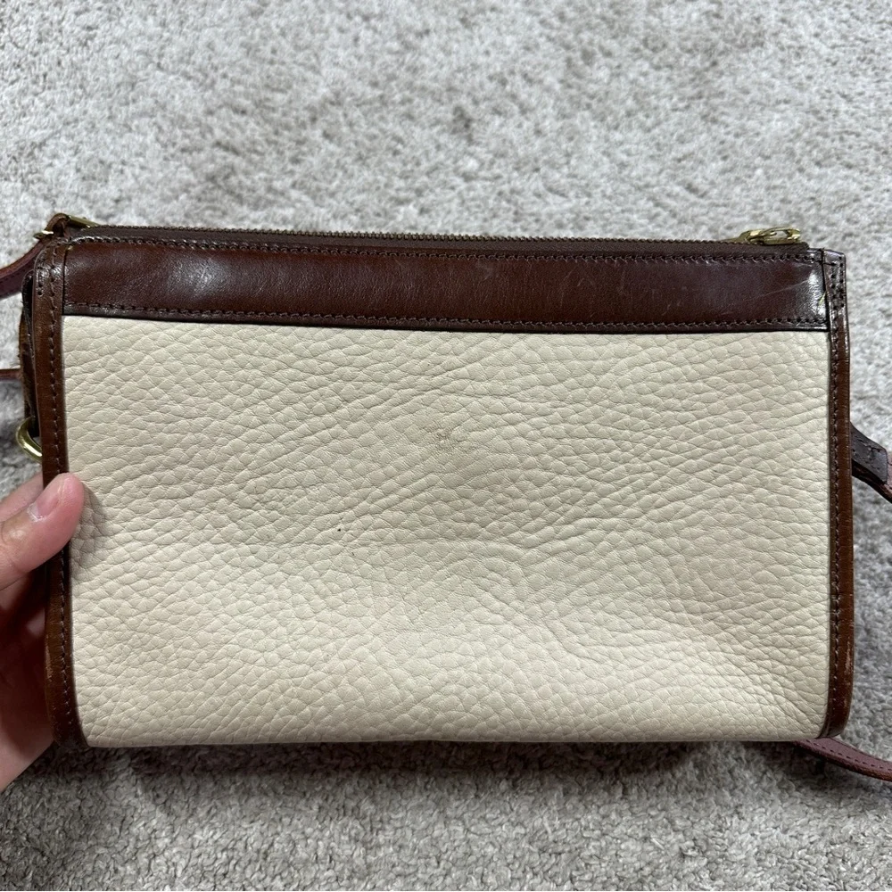 Dooney & Bourke Vintage Ivory Brown Leather Crossbody Bag Classic Zip Top - Picture 4 of 16
